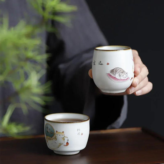 Ru Kiln Cute Cat Cup Owner Cup Single Cup Tea Cup Can Raise Kung Fu Tea Bowl Tea Set Tea Cup Size Tea Cup Home