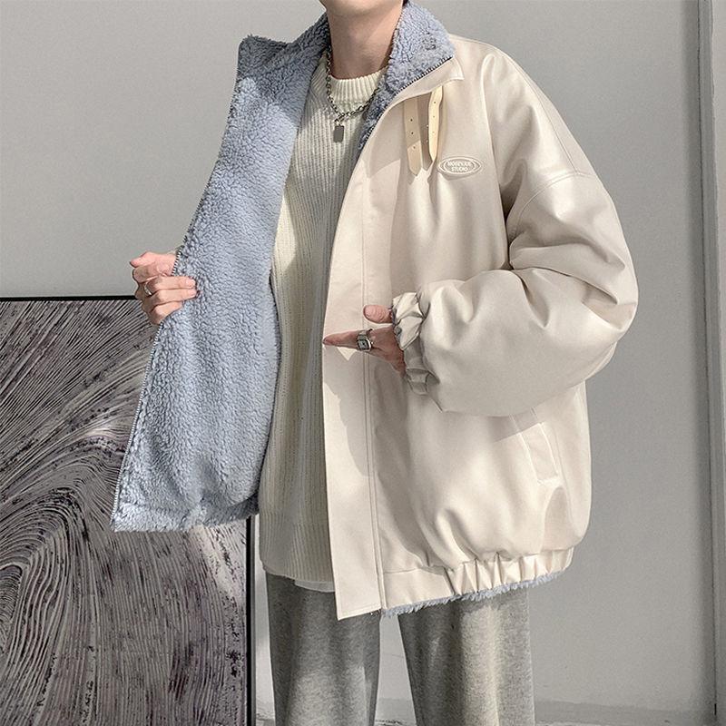 Double-sided Pu Lint Padded Jacket Men's Padded Jacket Plus Velvet Thick Lamb Wool Jacket Autumn and Winter Style Padded Jacket