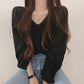 Openwork knitting T Shirt Casual Loose Clothes Tops Flared sleeves Pure color Leisure Long Women Pullover Tee