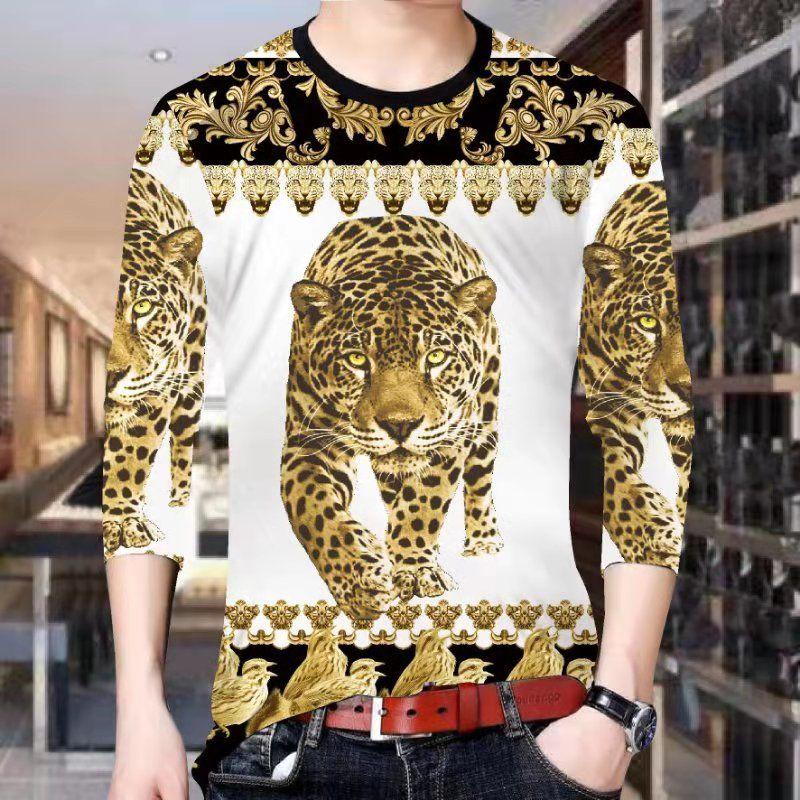 Men's tops spring and autumn men's long-sleeved T-shirt men's 3D printed round neck T-shirt