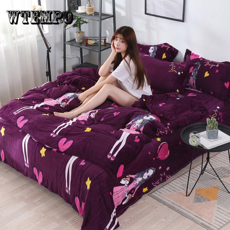 Bedding Set Soft Velvet Flannel Duvet Cover Thick Bedspread Bed Sheet/Linen Pillowcase