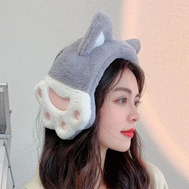 Women's Winter Cat Claw Ears Earmuffs Cute Cartoon Warm Earflaps Wide-brimmed Ear Protection Earwarmers No Shedding Cat Head Band Cover Ear Pad