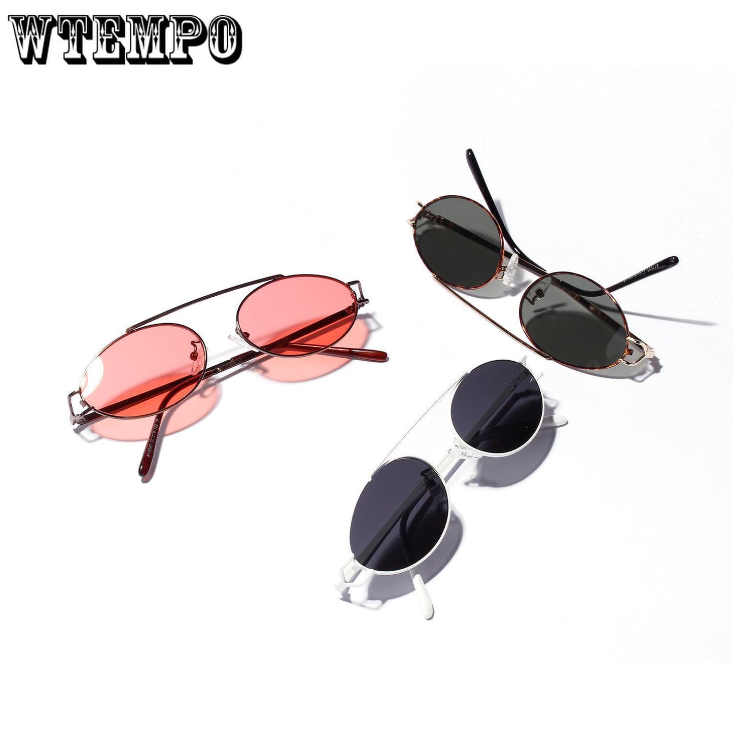 WTEMPO Ultra Light Metallic Color Lens Retro Art Eyeglasses Single Beam Oval Sunglasses