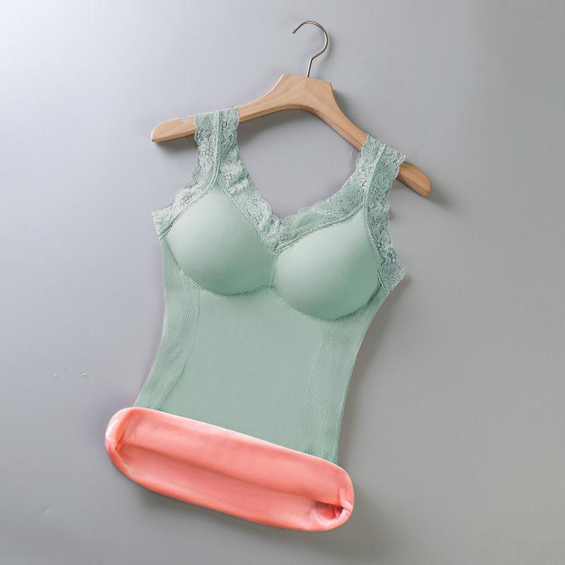 Women's Warm Vest Plus Fat Plus Sling Gather Underwear Thickening Plus Velvet Sexy Bottoming Shirt with Built-in Chest Pad