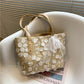 Women Casual Lace Appliques Woven Shoulder Bag Handbags Large Capacity Vintage Tote Bags