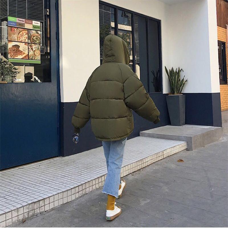 Large Size Loose Women's Hooded Padded Jacket Winter Solid Color Short Down Down Padded Jacket Thick Warm Jacket