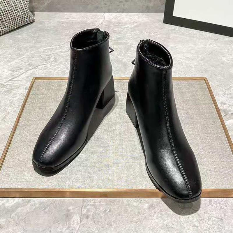 Women's Mid-heel Soft Leather Ankle Boots Chunky Heel Fashion Martin Boots All-match Plus Size Ladies Leather Boots