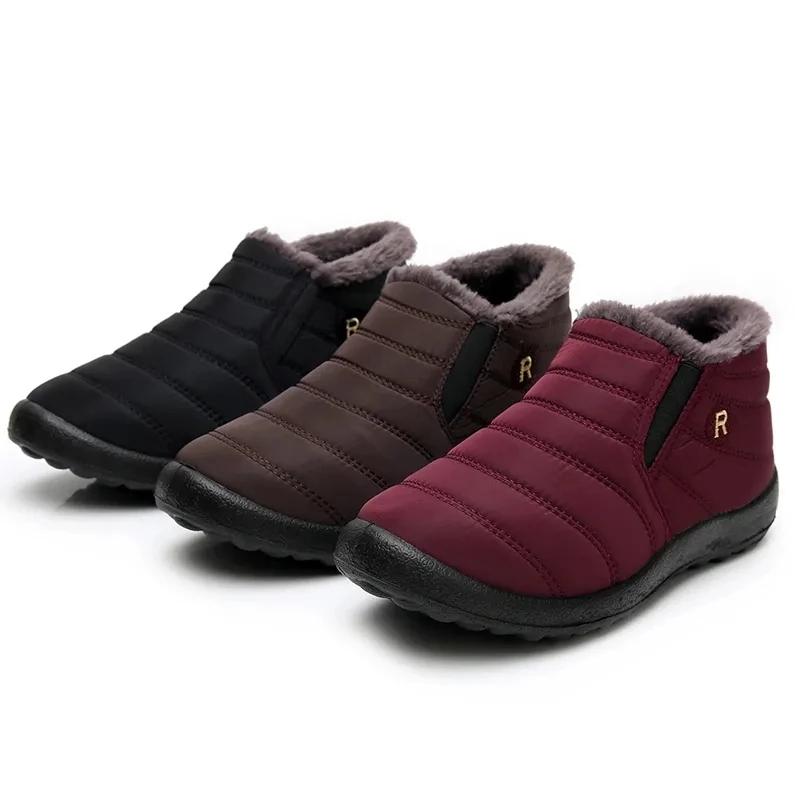 Women Boots for Winter Shoes Waterproof Snow Boots Warm Flat Couple Ankle Booties Slip on Plus Size Flat Female Shoes Short Boots