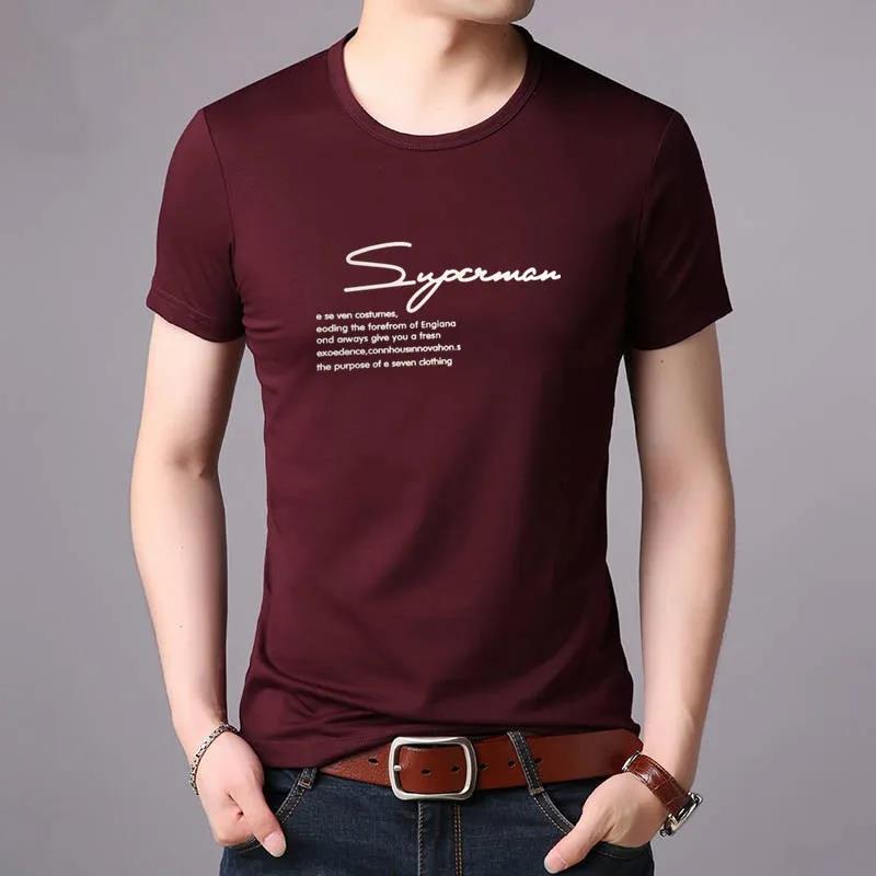 Text Print T-shirt Summer Short Sleeve Thin Shirt Casual Business Pullover Fashion Elegant Slim O-Neck Tees Men Clothing
