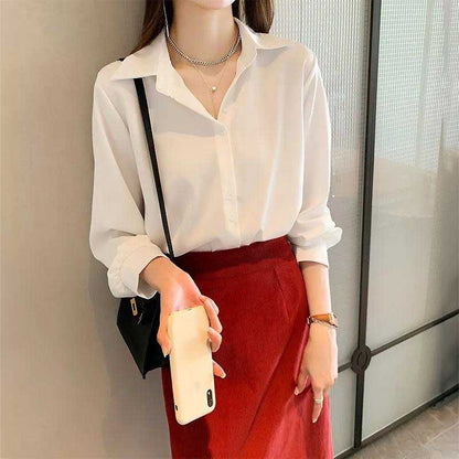 Chiffon Shirts Women's Thin Fashion Tops Loosely Stacked White Shirts Bottoming Shirts