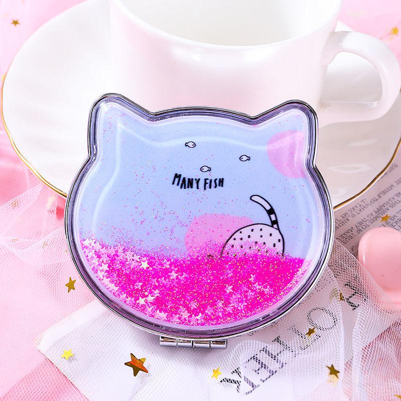 7*8cm Woman Hand-held Makeup Mirror  Schoolgirl Flip Foldable Easy To Carry  Quicksand Sequins Mini Vanity Mirror