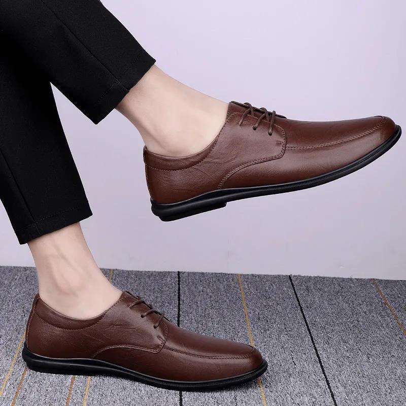 Leather Breathable Men's Shoes Business Casual Leather Shoes Office Lacing Soft Soft Soft Men's Shoes