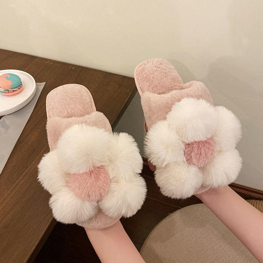 Autumn and Winter Big Flower Design Slippers Non-slip Thermal Insulation Cotton Shoes Comfortable Casual Fashion