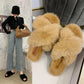 Women's Fluffy Slippers for Autumn and Winter Outer Wear Flat All-match Shoes