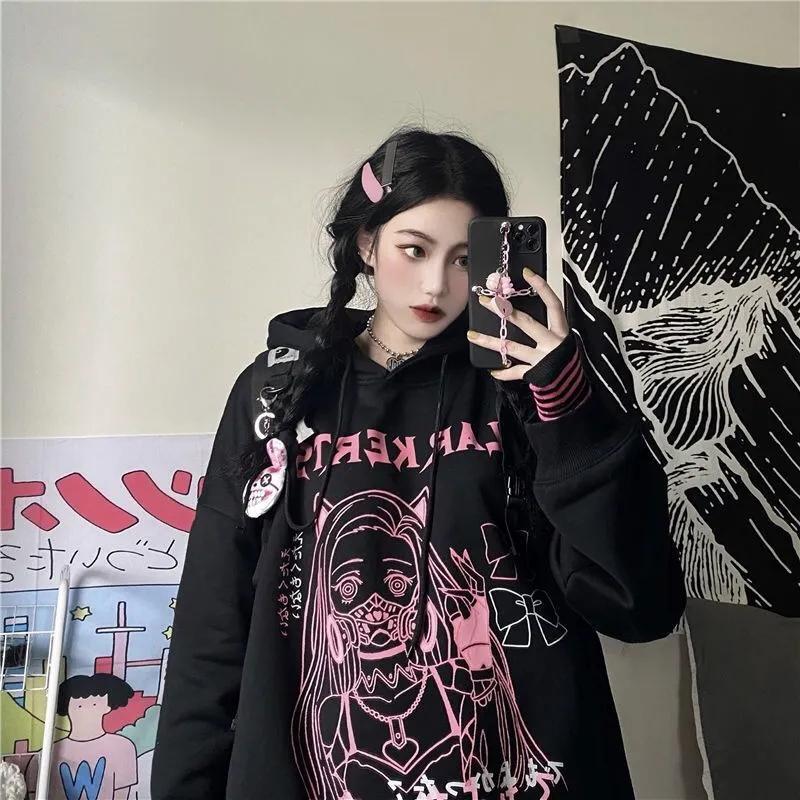 Sweatshirt Women Cute Anime Hoodies Oversized Fashion Hooded Tracksuit Autumn Winter White Plus Size Casual Sport Shirts