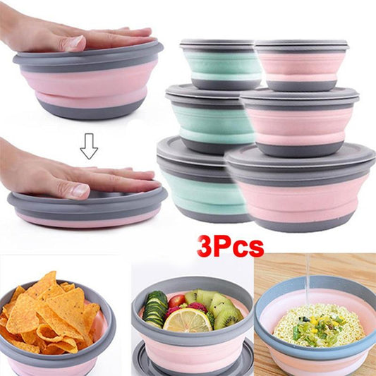 3Pcs Folding Camping Bowl Set Portable Silicone Kitchen Containers for Travel Outdoor Camping