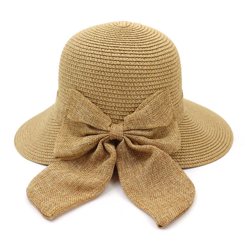 Straw hat Stylish vintage style linen bow summer straw hat