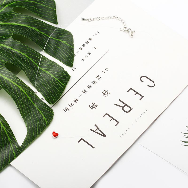 Sweet and Lovely Little Red Heart Love Necklace Female Drop Oil Red Heart Short Anti-allergic Chain