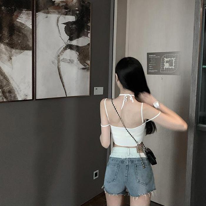 WTEMPO Color Gradient Stitching Denim Shorts Women Loose Spring and Summer Wide Leg A-line Thin Curled Bottom Casual Shorts