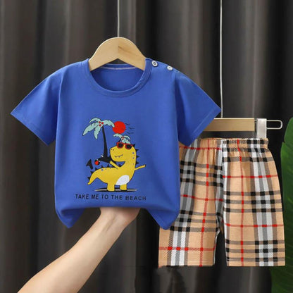 Children's Short-sleeved Shorts Suit Cotton Soft Breathable Boys and Girls Summer T-shirt Sweat-absorbing Cute Printing Thin Suit