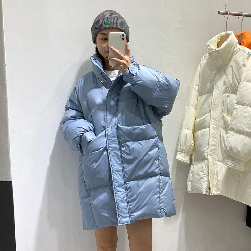 European Fashion Padded Down Jacket Women Winter Mid-length Korean Loose White Duck Down