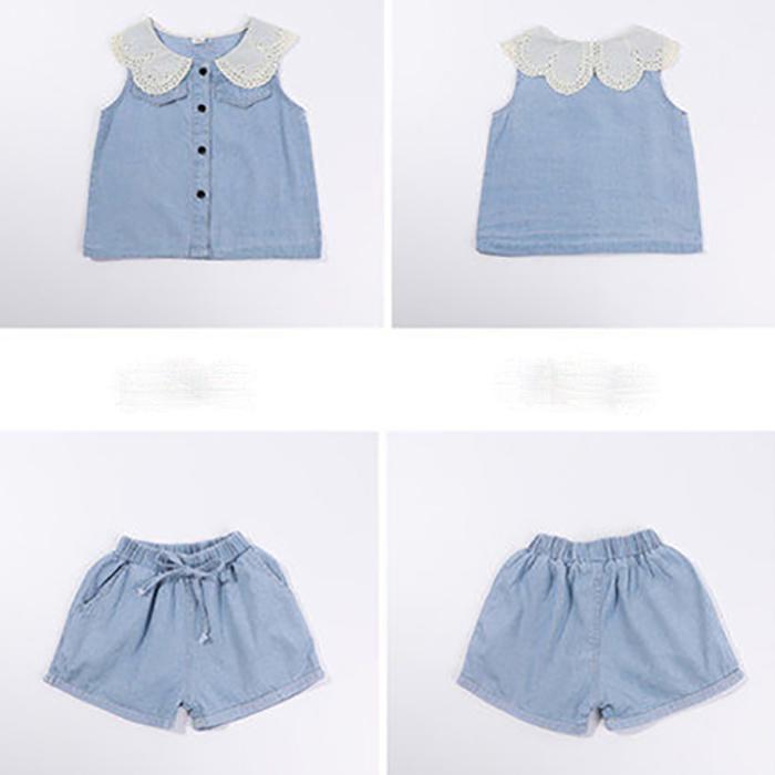2PCS Children Clothing Set Spring Summer Girls Suits Solid Color Sleeveless Tops + Pants Clothing Set