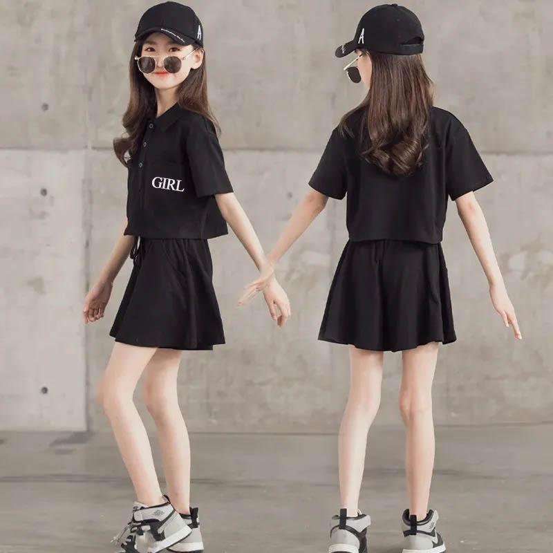 Girls Summer Cotton Suit Breathable Sweat-absorbing Soft and Comfortable Short-sleeved Casual Sports T-shirt + Shorts Two-piece Set