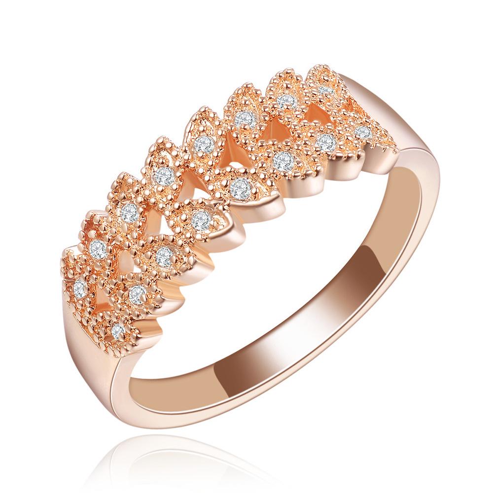 Rose Gold Wide Ring Vintage Hollow Leaf Shaped Zircon Ring Women Proposal Ring Valentine's Day Gift