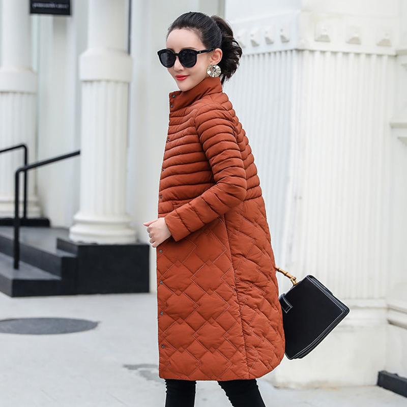 Women's Solid Color Down Jacket Mid-length Down Jacket Winter Korean Style Loose Coat Warm Stand-collar Down Jacket Quilted Jacket