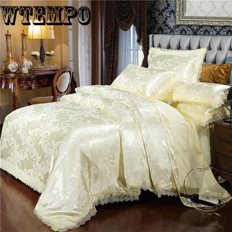 Luxury Bedding set Jacquard Lace King Queen size Bedsheet set Duvet cover sheet Pillowcases