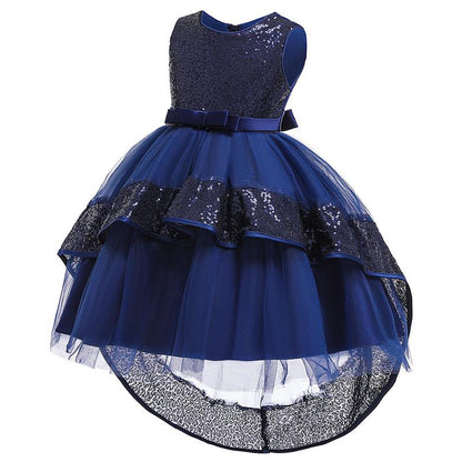 SHINA Girls Fashion Princess Dress Children Splicing of Sequins Sleeveless Wedding Events Clothing