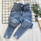 Women's Spring Jeans High-waisted Feet Tight-fitting Holes Look Thin Stretch Slim Pencil Pants Trend