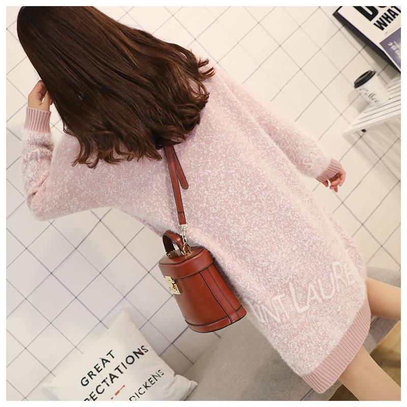 Women Cute Stitching Winter Knitted Sweaters Female Loose Long Sleeve Autumn Loose Sweater Dress