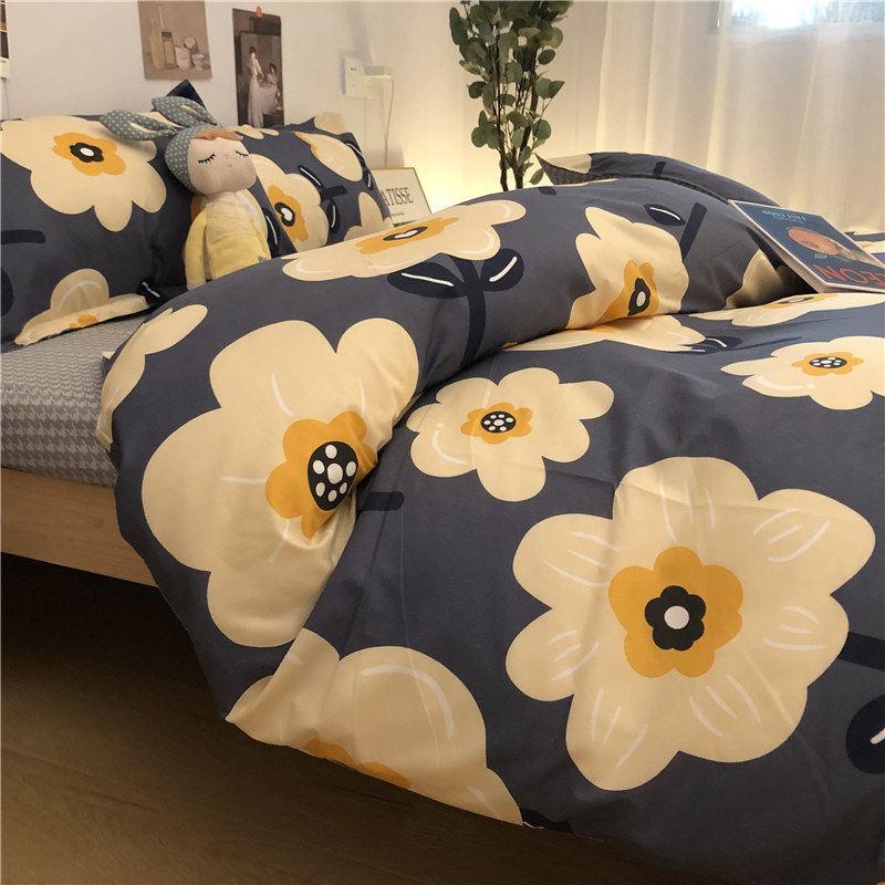 Nordic Feng Shui Washed Cotton Four-piece Bedding Sheet Simple Trendy Household Bedding