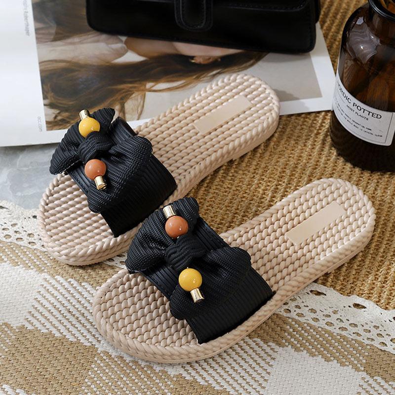 Slippers Women's Summer Outing Wear Bowknot Flip-Flops Tendon Flat-Bottom Soft Non-slip Home Pregnant Women Beach Slipper