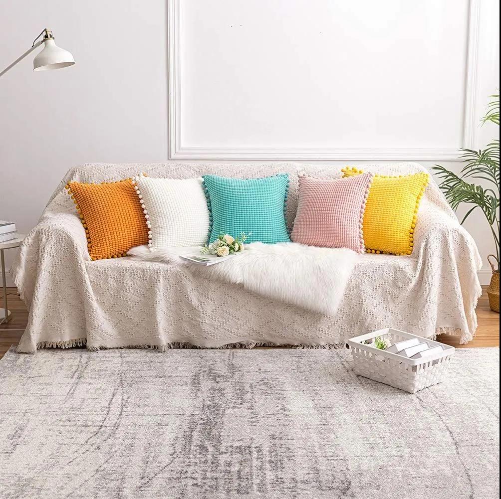 Ball Corduroy Throw Pillow Nordic Square Living Room Sofa Cushion Bed Lumbar Chair Soft Cushion