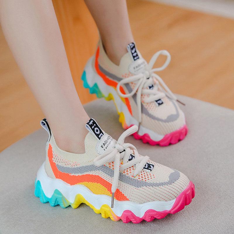 Children's Girls'  Boy Shoes Spring Summer Korean Version  Sports Shoes  Breathable Lightweight Flying Shoes Middle-aged Students' Casual Shoes