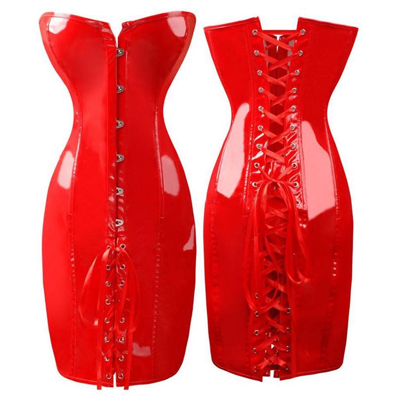 Black PVC Corset Wetlook Top Halter Retro Korset Sexy Deep V Neck Bustier Sexy Body Slimming Cosplay