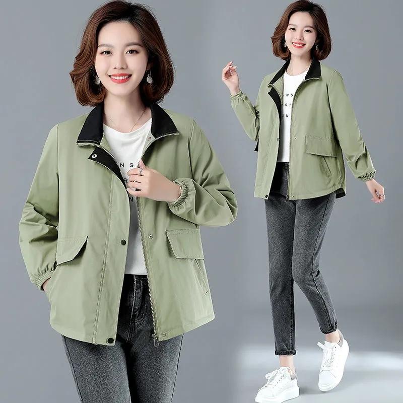 Windbreaker Women's Short Jacket Spring Loose Stand Collar Loose Jacket Women's Spring and Autumn