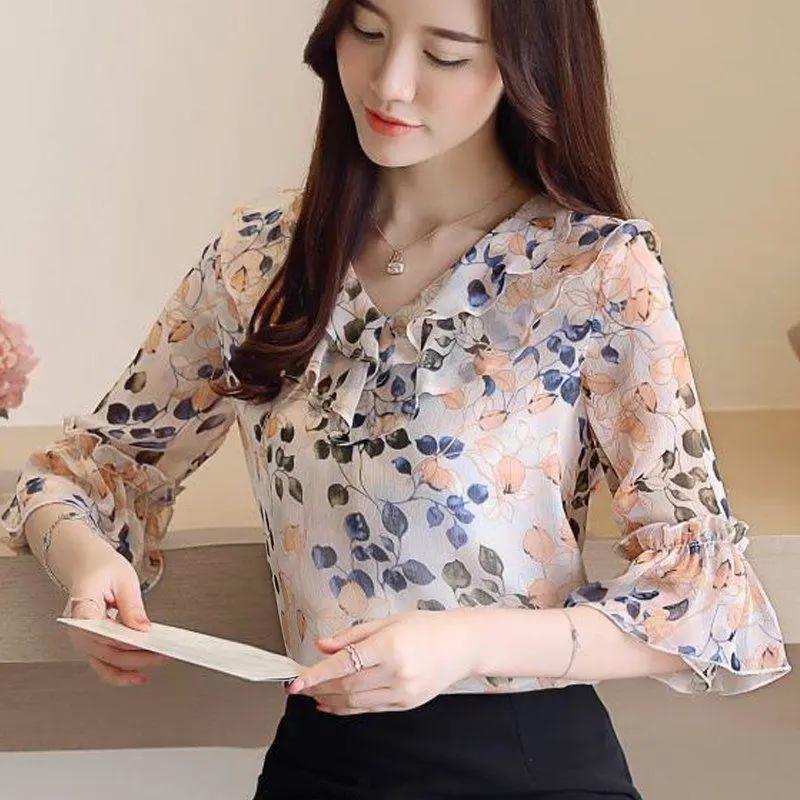 Flower Chiffon Shirt Short -sleeved Women's Summer Loose Top Fashion Temperament Small Shirt