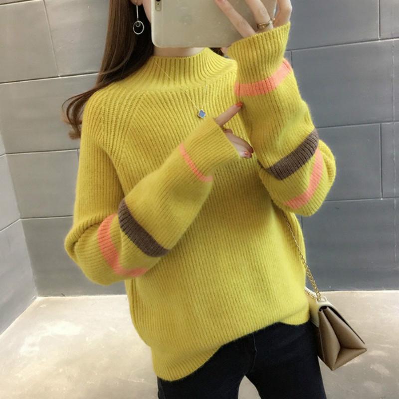 Pofulove Soft Waxy Girl Custom Student Sweater Women's College Style Autumn and Winter Loose Pullover Turtleneck Women