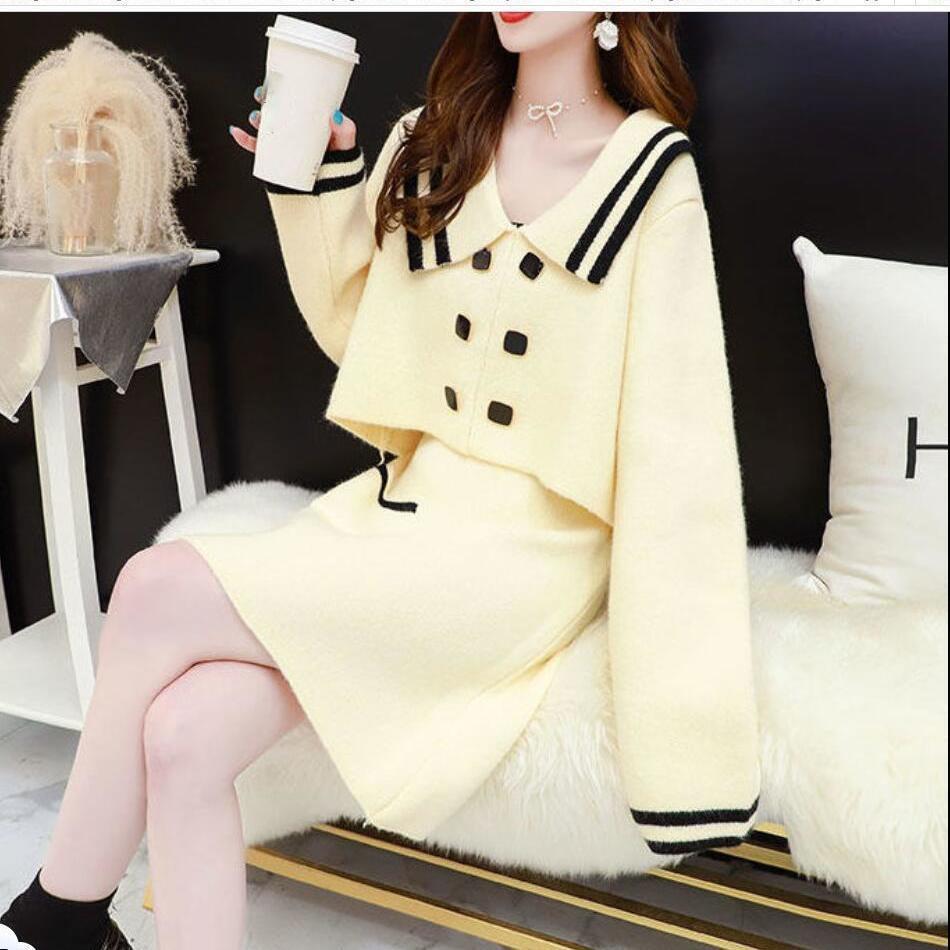 Spring and Autumn Suit Lapel Fashion Jacket Off Shoulder Color Matching Sexy Sweater Double-breasted Button Long-sleeved Top