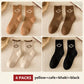 4 Pairs Women's Thick Socks Cute Smile Face Stockings Japanese Autumn Winter Warm Plus Velvet Socks Solid Color Indoor Floor Socks