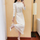 Long Sweater Dress Over The Knee Thickening New Women's Half High Neck Lace Stitching Lace Knitted Dress