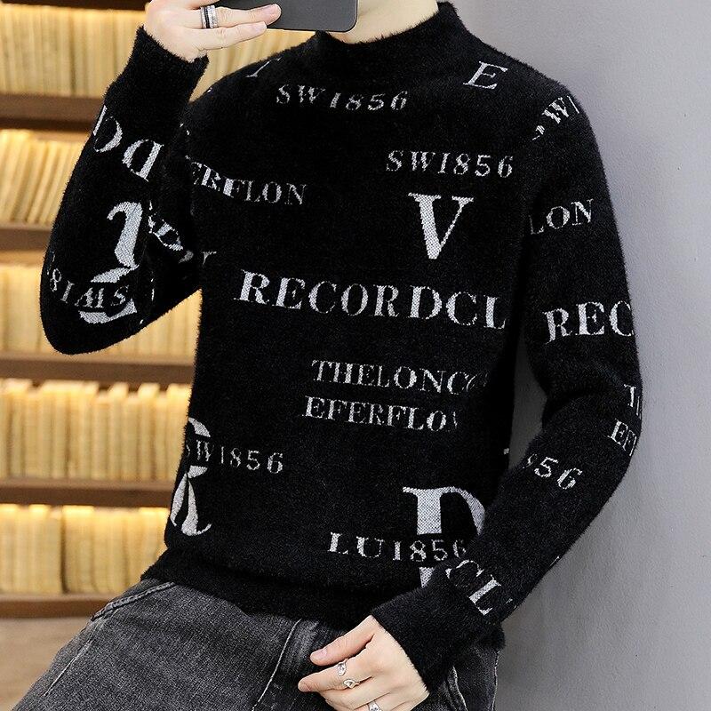 Round Neck Sweater Men's Imitation Mink Korean Fashion Thickened Youth Personality Winter Knitted Sweater Comfortable