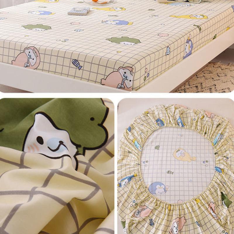 Three-piece Set Cotton Thick Mattress Protector Printed Bedspread Pillowcase Bedding