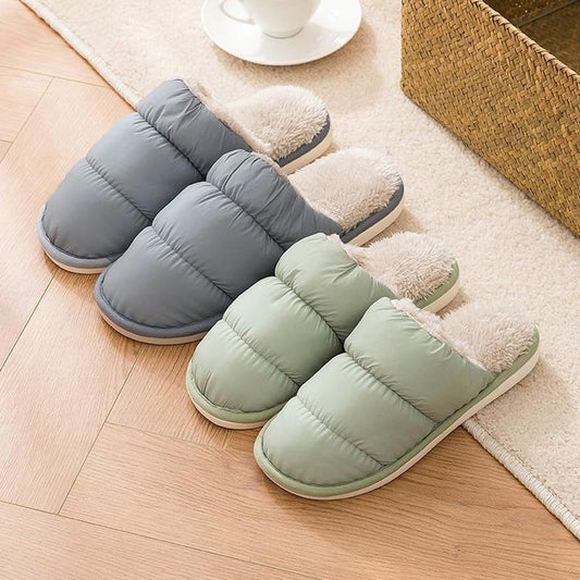 Cotton Slippers Women Thick Fleece Plus Size Couple Winter Shoes Black Plat Non Slip Men Slides
