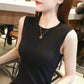 Summer Women Tops Solid Color Blouses Slim Sleeveless Tee Shirt Plus Size White T-Shirt Female Knitted Stretch Top