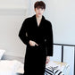 Autumn and Winter Men's Bathrobes Pure Color Simple Flannel Nightgown Coral Fleece Thickened Long-sleeved Pajamas Home Service Bathrobe