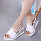 Leather Wedge Sandals Women's Wear Thick-soled Sandals Go Out Non-slip Slip-on Slippers Thick-heeled Women's Shoes with Diamond Decoration